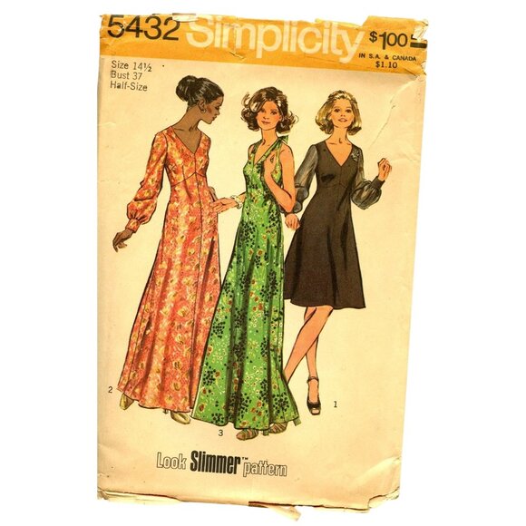 Simplicity 5432 Vintage Sewing Pattern Dress In 2 Lengths & Halter Dress 1970'S - Picture 1 of 4
